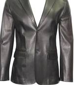 Men's black genuine leather two button blazer jacket
