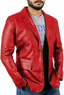 Men's red genuine leather fashion blazer jacket 1