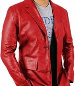 Men's red genuine leather fashion blazer jacket