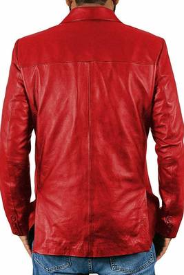Men's red genuine leather fashion blazer jacket 2