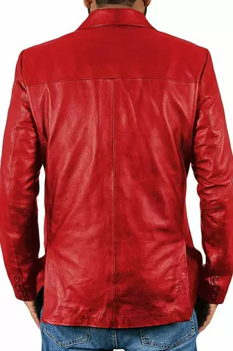 Men's red genuine leather fashion blazer jacket
