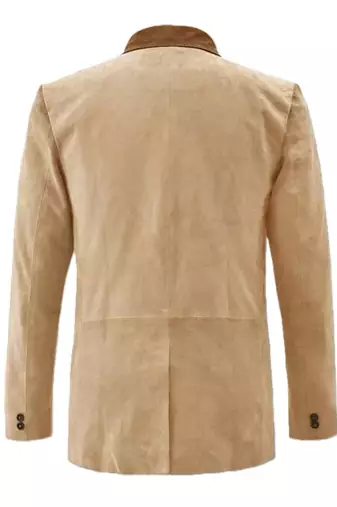 Men's beige suede leather double breasted blazer coat