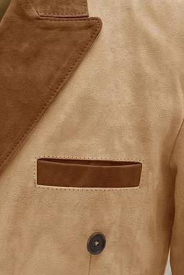 Men's beige suede leather double breasted blazer coat 4