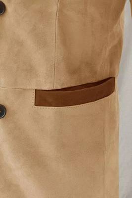 Men's beige suede leather double breasted blazer coat 5