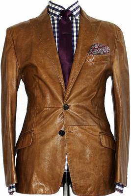 Men's tan soft lambskin leather formal blazer sport coat 1