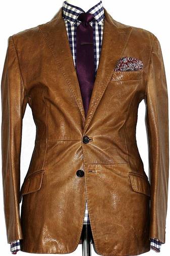 Men's tan soft lambskin leather formal blazer sport coat