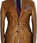 Men's tan soft lambskin leather formal blazer sport coat