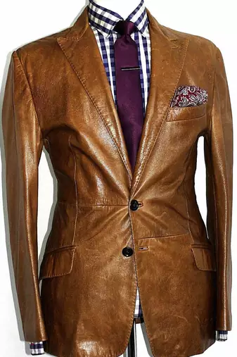 Men's tan soft lambskin leather formal blazer sport coat