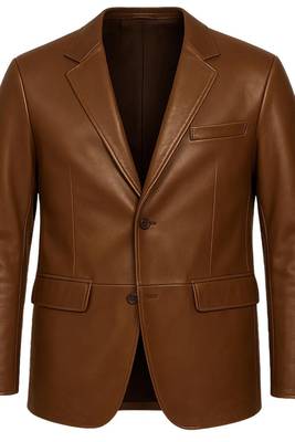 Men's dark brown real lambskin suede double breasted blazer coat 1