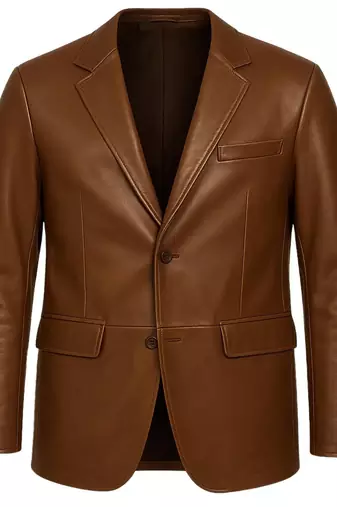 Men's dark brown real lambskin suede double breasted blazer coat