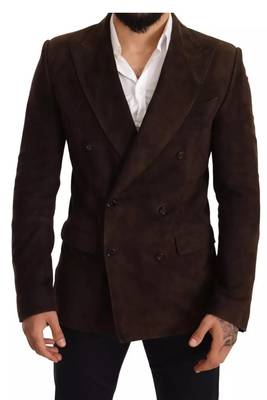 Men's tan lambskin suede leather two button blazer 1