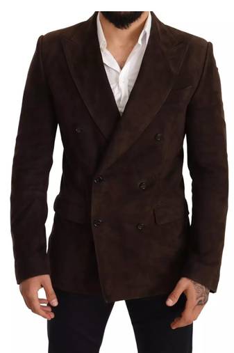 Men's tan lambskin suede leather two button blazer