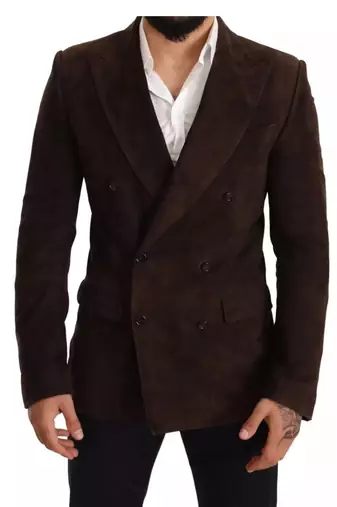 Men's tan lambskin suede leather two button blazer