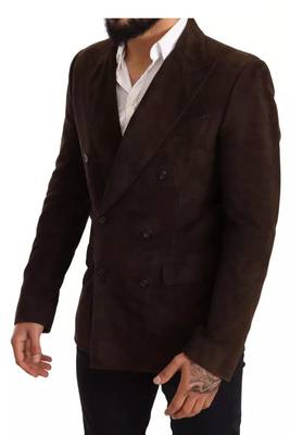 Men's tan lambskin suede leather two button blazer 2
