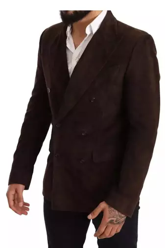 Men's tan lambskin suede leather two button blazer