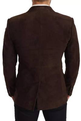 Men's tan lambskin suede leather two button blazer 3