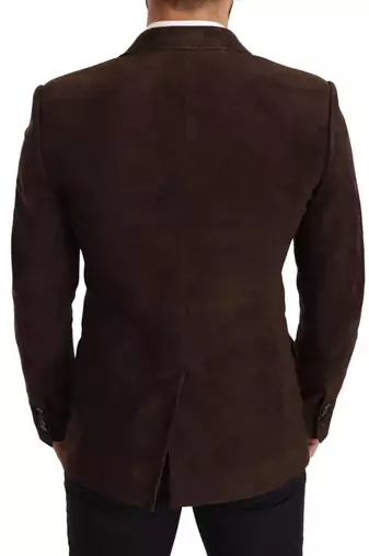 Men's tan lambskin suede leather two button blazer