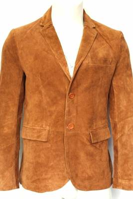 Men's lambskin brown leather field safari blazer coat jacket 1