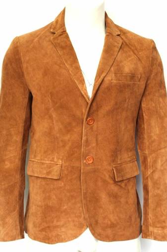 Men's lambskin brown leather field safari blazer coat jacket