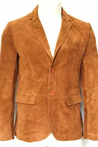 Men's lambskin brown leather field safari blazer coat jacket