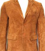 Men's lambskin brown leather field safari blazer coat jacket