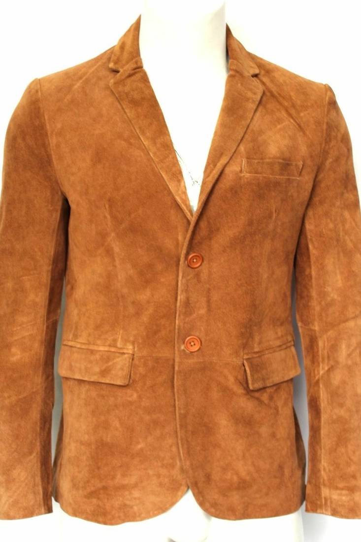Men's lambskin brown leather field safari blazer coat jacket