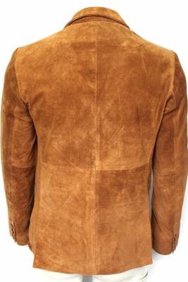 Men's lambskin brown leather field safari blazer coat jacket 2