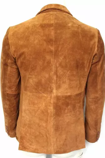 Men's lambskin brown leather field safari blazer coat jacket