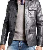Men's black lambskin suede elbow patch blazer jacket