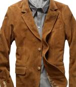 Men's olive green suede lambskin leather blazer jacket