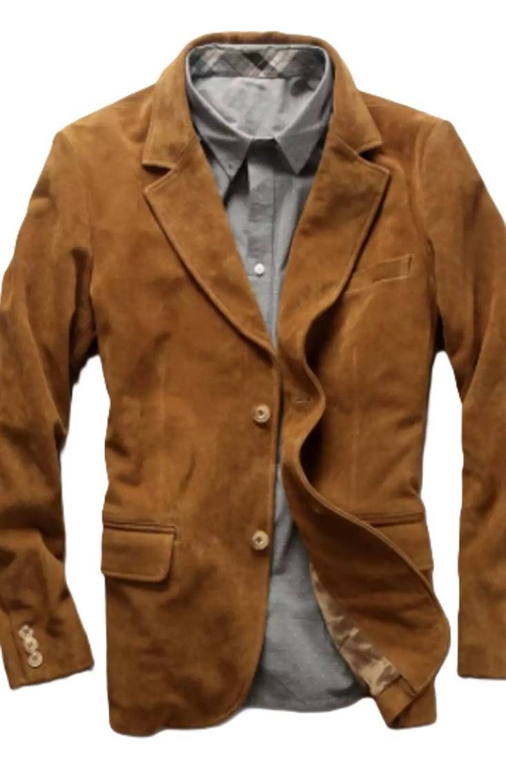 Men's olive green suede lambskin leather blazer jacket