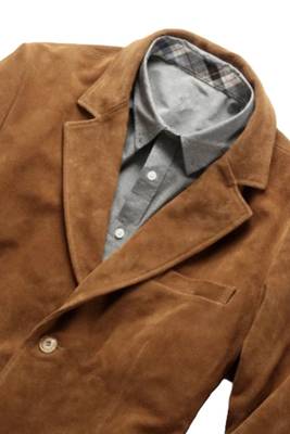 Men's olive green suede lambskin leather blazer jacket 2