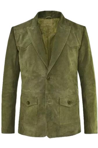 Men's olive genuine suede safari leather blazer jacket