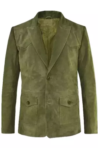Men's olive genuine suede safari leather blazer jacket