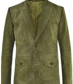 Men's olive genuine suede safari leather blazer jacket