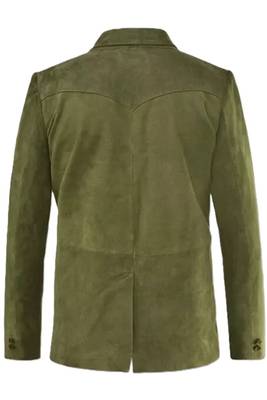 Men's olive genuine suede safari leather blazer jacket 2
