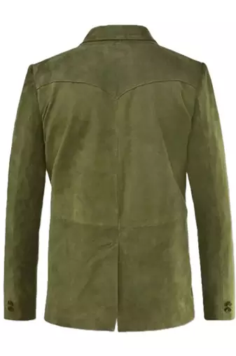 Men's olive genuine suede safari leather blazer jacket