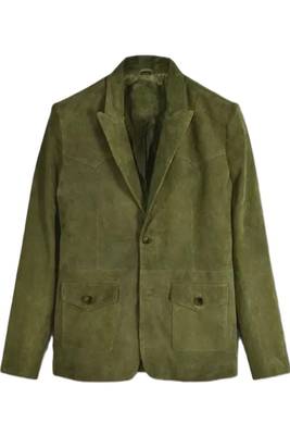Men's olive genuine suede safari leather blazer jacket 3