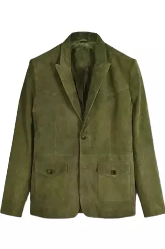 Men's olive genuine suede safari leather blazer jacket