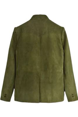 Men's olive genuine suede safari leather blazer jacket 4