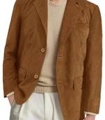 Men's camel suede leather two button blazer jacket