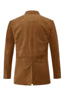 Men's camel suede leather two button blazer jacket 3