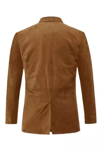 Men's camel suede leather two button blazer jacket