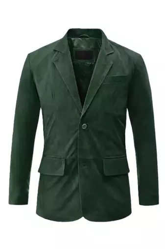 Men's dark green lambskin leather blazer sport coat jacket