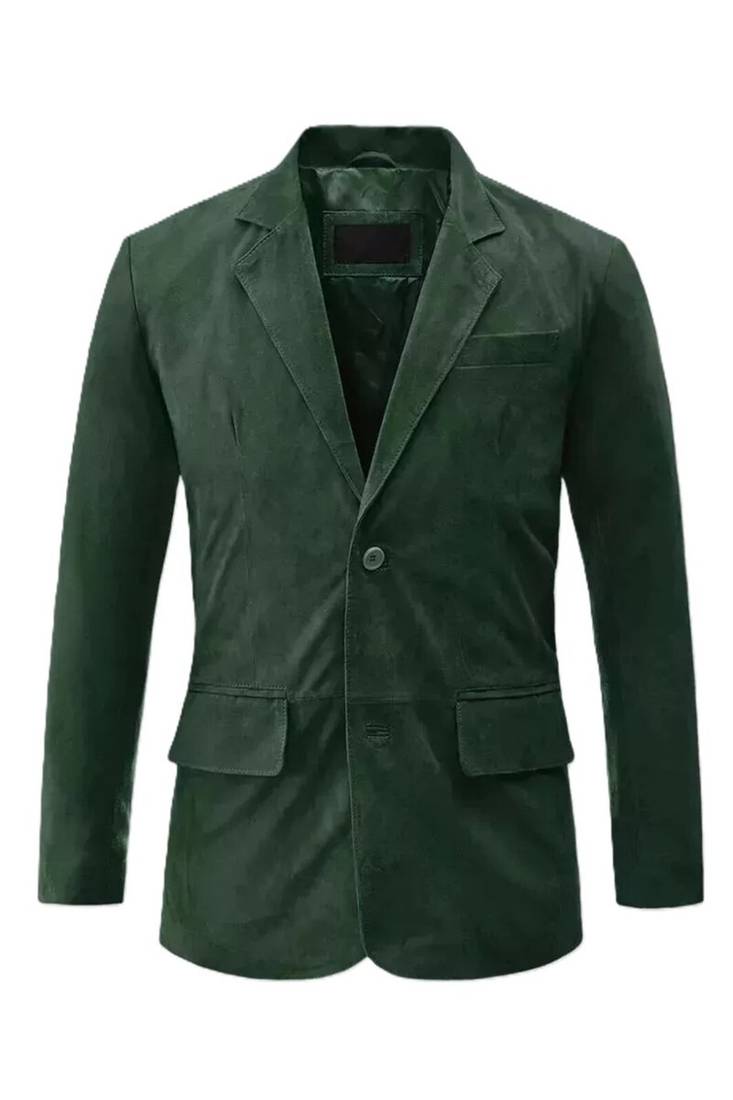 Men's dark green lambskin leather blazer sport coat jacket