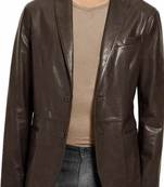 Men's dark brown genuine leather blazer jacket