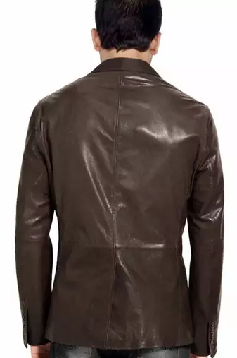 Men's dark brown genuine leather blazer jacket