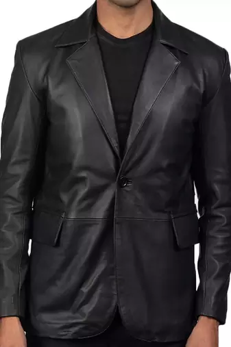Men's black lambskin leather two button classic blazer coat