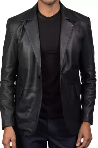 Men's black lambskin leather two button classic blazer coat