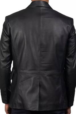 Men's black lambskin leather two button classic blazer coat 3